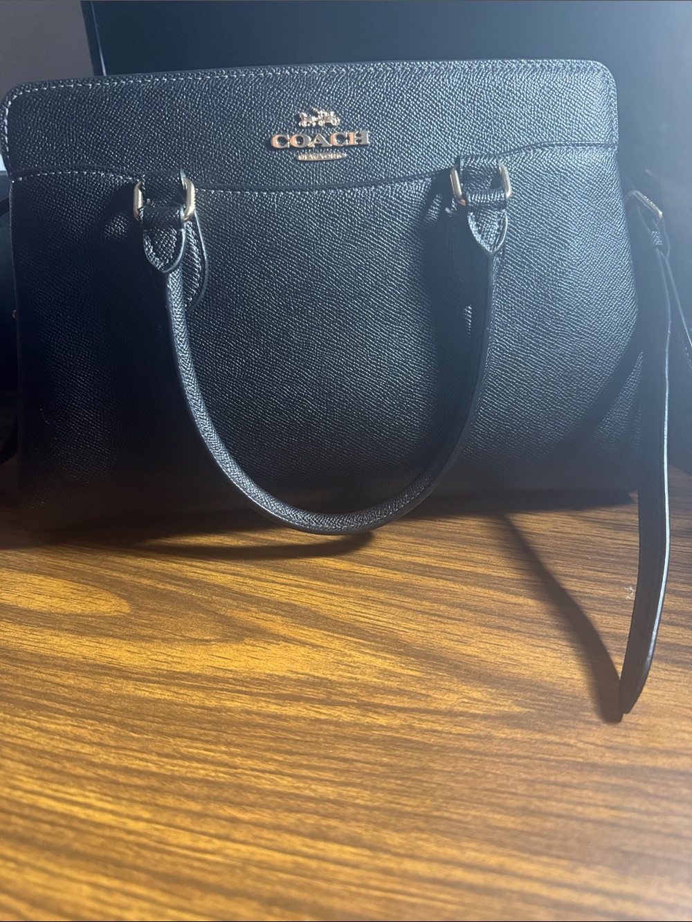 Coach Black Leather Tote with Gold Accents - Picture 2 of 7